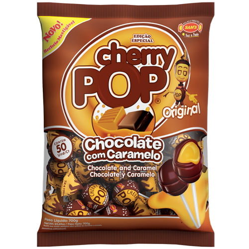 Pírulito Chery Pop Chocolate com Caramelo 700gr Falcon Doces Atacado